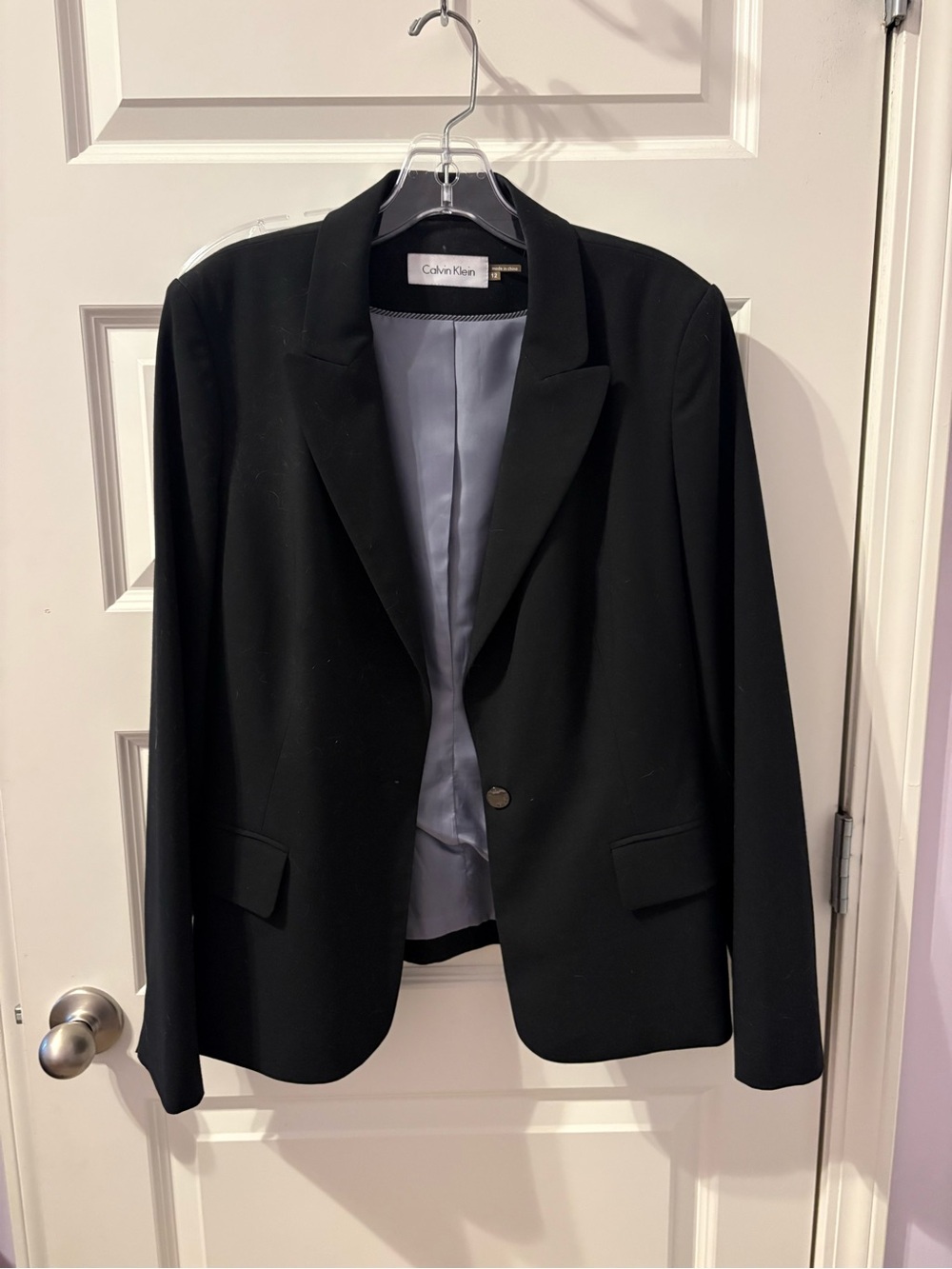 Calvin Klein Black Women's Single-Button Blazer with Light Gray Lining